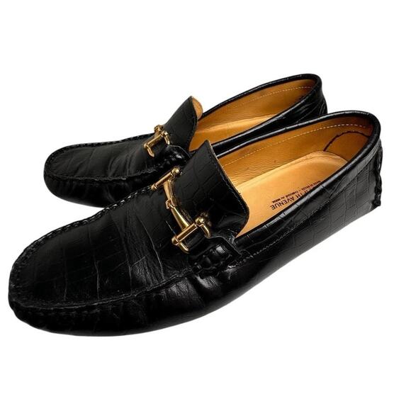 Saks Fifth Avenue Mens Black Croc Embossed Leather Horsebit Loafers Mocs Sz 9.5 - Picture 15 of 16